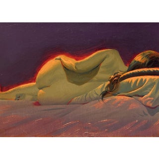 Amethyst by Diego Glazer | Oil Painting of a reclining figure on a bed For Sale