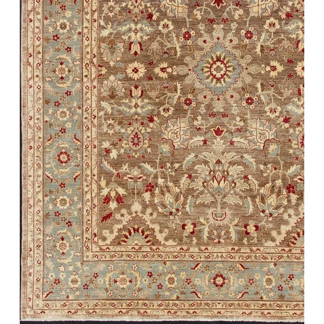 Traditional Large Sultanabad Design Vintage Rug With Florals in Brown, Lt. Blue & Red 11' 10" X 14' 9" For Sale - Image 3 of 13