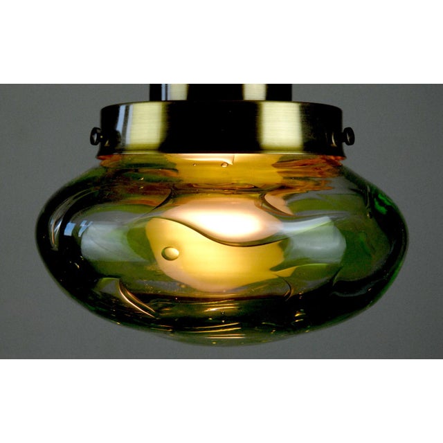 Handblown Glass & Brass Pendant Lights attributed to Paul Kedelv for Flygsfors, Sweden, 1970s, Set of 2 For Sale - Image 9 of 15