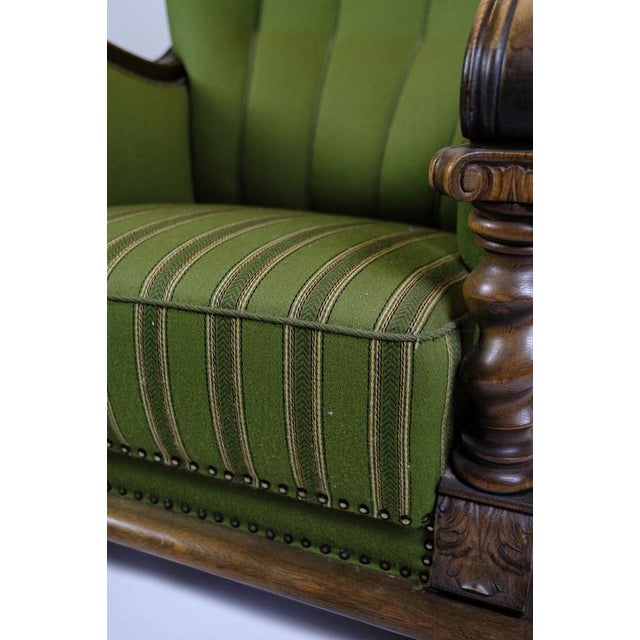 1920s Armchair in Green Fabric with Wood Carvings, 1920s For Sale - Image 5 of 10