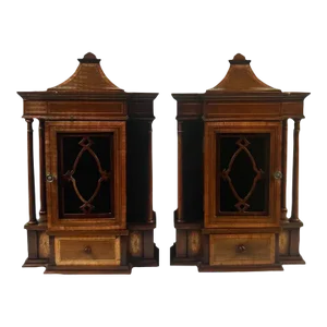 Century 1900 English Edwardian Period Hanging Cabinets - a Pair