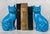 A Pair of 1950's Chinese Ceramic Mantle Cat Sculptures Attractive Bright Turquoise Blue Glazed Ceramic with Striking...