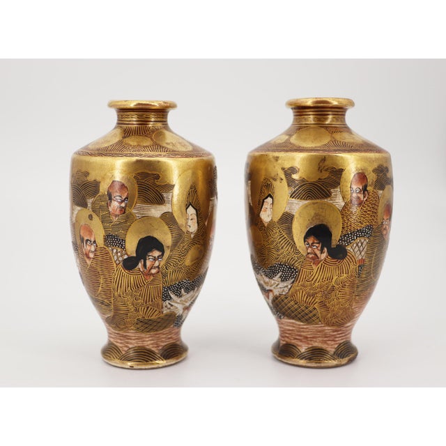 19th Century Pair of Japanese Satsuma Vases For Sale - Image 4 of 12
