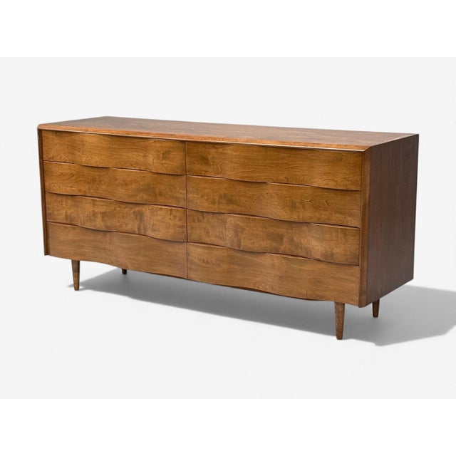 Edmond J Spence, Swedish Modern, Maple, Rare Wave Dresser, 1950s For Sale - Image 4 of 13