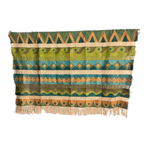 1970s Modernist Boho Textile Panel With Geometric Tribal Motifs
