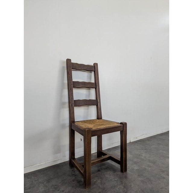 Rustic Oak Chairs with Straw Seats, Set of 4 For Sale - Image 3 of 7