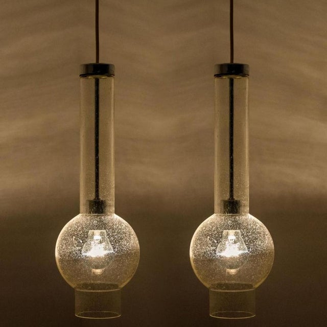 Hand Blown Glass Tube Pendant Lights from Staff Lights, 1970s, Set of 2 For Sale - Image 10 of 11