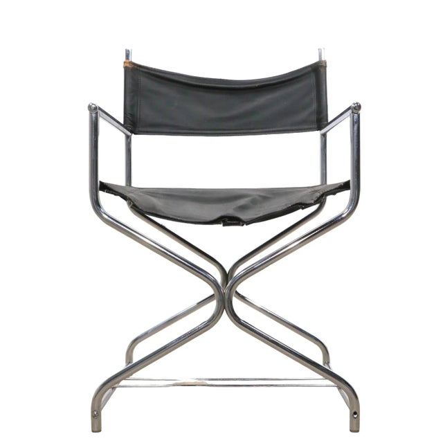 Chic Black and Chrome Directors Chair C 1970's For Sale In New York - Image 6 of 9