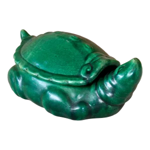 Mid-20th Century Green Crackle Glaze Turtle Trinket Box