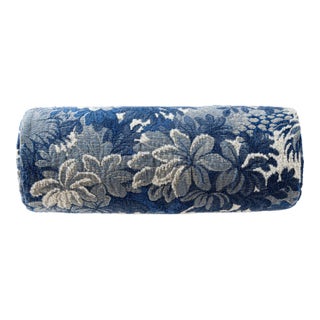 Scalamandre 21" x 7" Ridge Edge Bolster Pillow in Blue Shadow For Sale