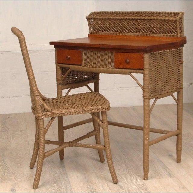 Set of Antique Heywood-Wakefield Wicker Desk & Chair | Chairish