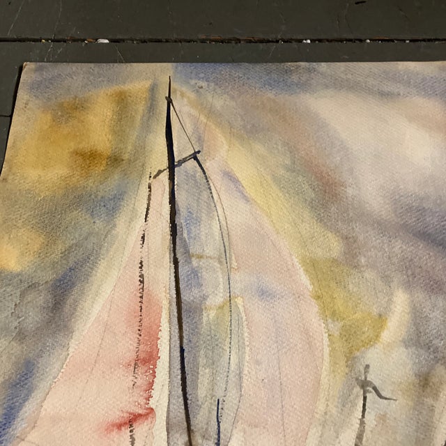 Abstract 1970’s Original Abstract Expressionist Sailing Boat Watercolor Painting For Sale - Image 3 of 5