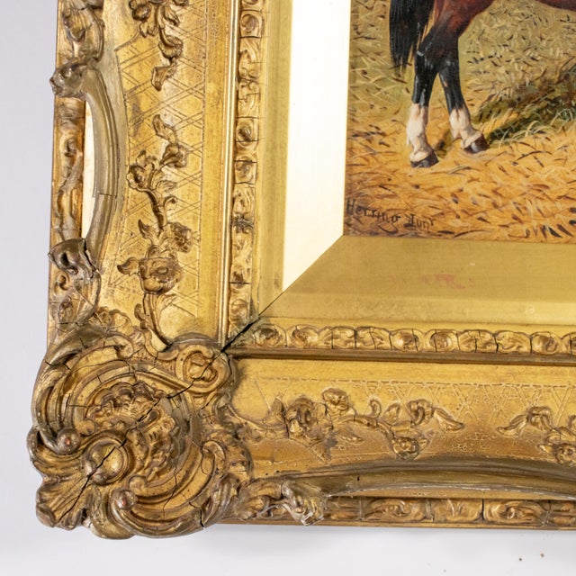 John Frederick Herring Jr. (British, 1815–1907), “Farmyard With Horses, Ducks and Roosters,” Oil on Canvas For Sale - Image 12 of 18