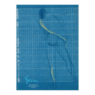 1960s Kay Yares Standing Female Nude Drawing on Blue Paper For Sale