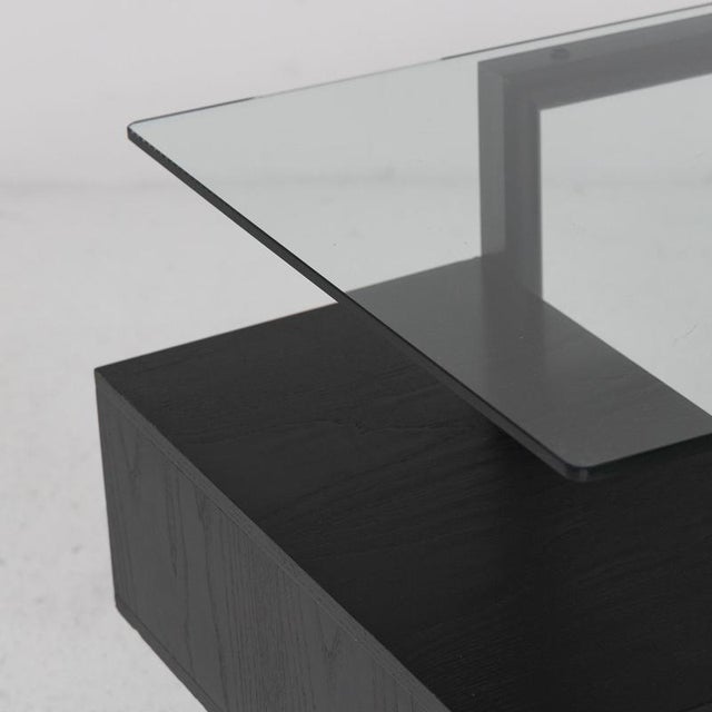 Black Modern Lacquered Ash Desk with Glass Top and Suspended Drawers, 1980s For Sale - Image 8 of 11