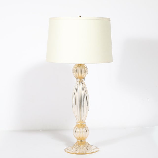 Modern Pair of Modernist Reeded Translucent Glass Table Lamps With 24-Karat Gold Flecks For Sale - Image 3 of 13