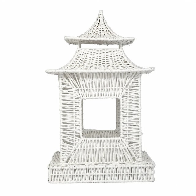 White Wicker Square Pagoda, Medium For Sale