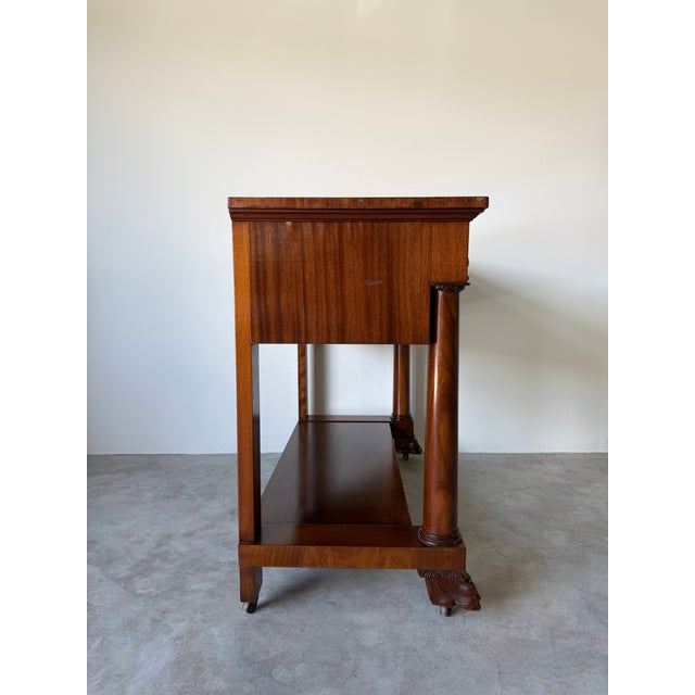 Brown Antique Empire Style Console Table With Carved Paw Feet & Casters For Sale - Image 8 of 17