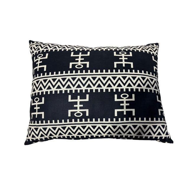 1980s African Custom Made Black and White Kente Cloth Pillow 24" For Sale - Image 5 of 7