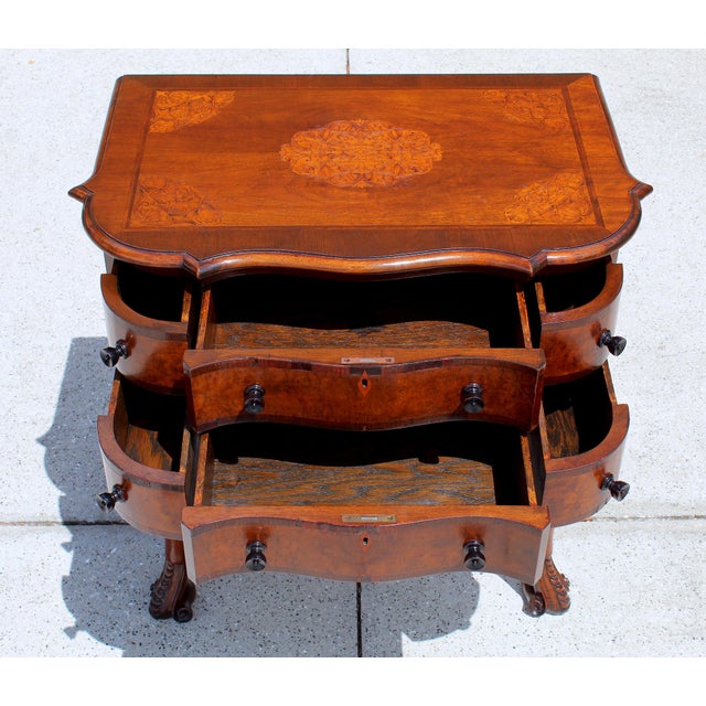 Antique Victorian Marquetry Serpentine Chest / Low Dresser, Hand-Cut Dovetails, Cabriole Legs, Circa 1880 For Sale - Image 10 of 18