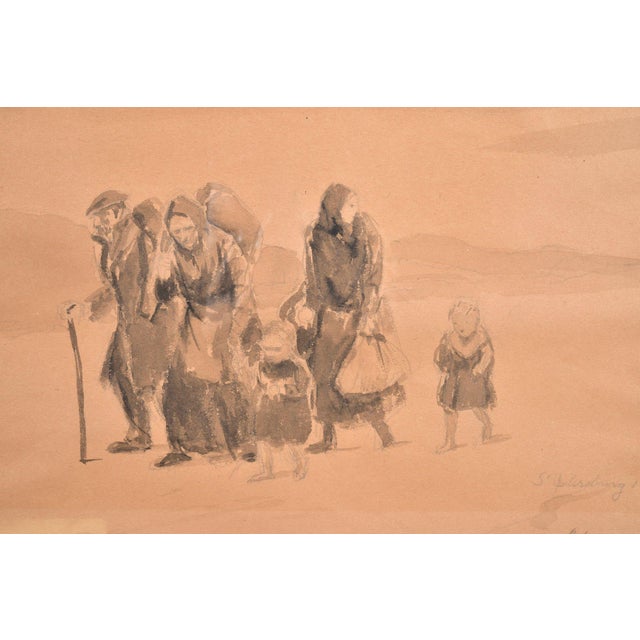 Figurative Edward Barnard Lintott 1917 “Refugees” Original Wwi Ink & Wash Watercolor For Sale - Image 3 of 6