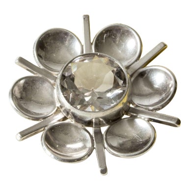 Silver and Rock Crystal Brooch from Victor Jansson, 1960s For Sale