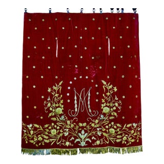 Religious Altar Gold Embroidery on Red Velvet 19 Century For Sale