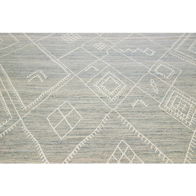 Textile Gray Apadana's Nantucket Collection Flatweave Kilim Coastal Designed Wool Rug For Sale - Image 7 of 8