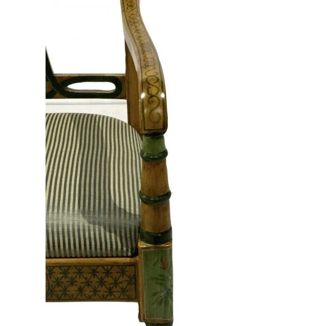 1970s Striped Green Adam Style Settee With Hand-Painted Decoration by Southwood Furniture Co., Refinished For Sale - Image 5 of 9