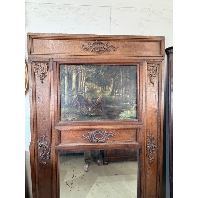 Large 18th Century French Louis XVI Solid Oak Trumeau Mirror Period Chateux For Sale - Image 12 of 12