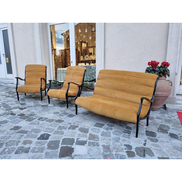 Wood Mitzi Living Room Set with Two-Seater Sofa and Armchairs by Ezio Longhi for Elam, 1958 For Sale - Image 7 of 7