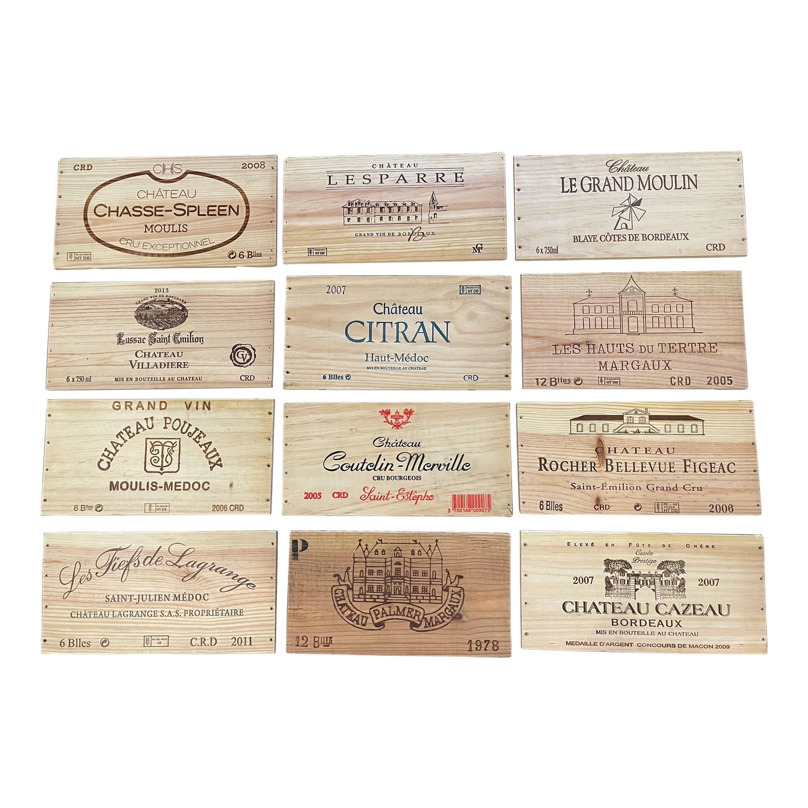 Vintage French Wooden Wine Crate Box Labels, Set of 12 | Chairish
