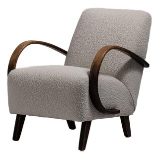 Mid 20th Century Jindřich Halabala Gray Wood Club Chairs For Sale