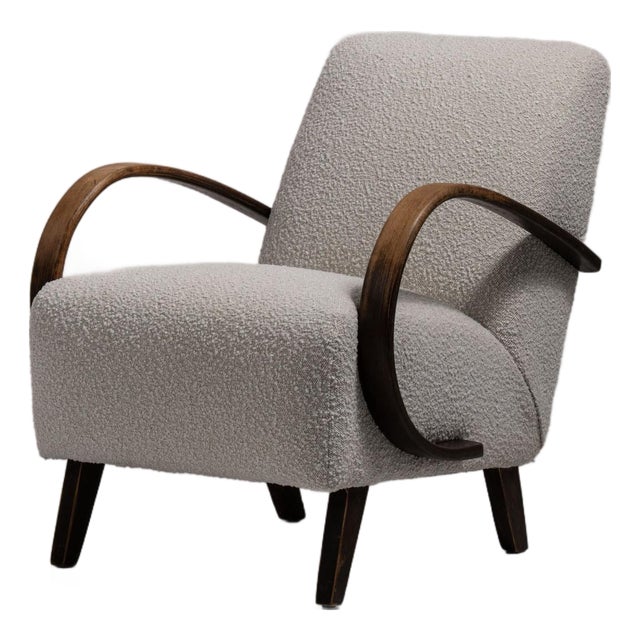 Mid 20th Century Jindřich Halabala Gray Wood Club Chairs For Sale