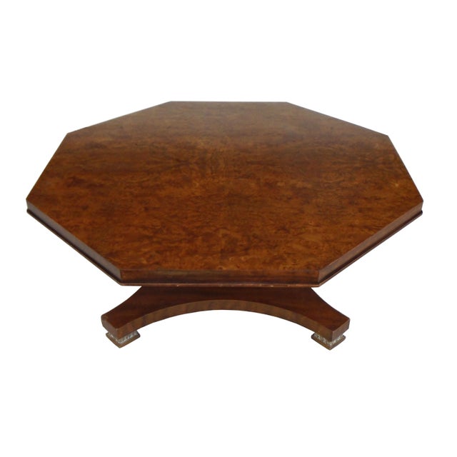 Brown Weiman Walnut Octagon Shape with Pedestal Base Coffee Table For Sale - Image 8 of 12