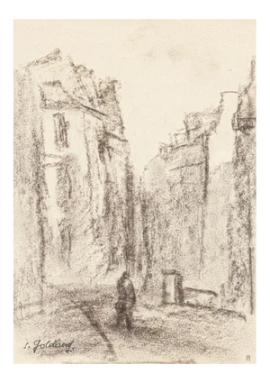 Village - Original Charcoal Drawing by S. Goldberg - Mid 20th Century Mid 20th Century