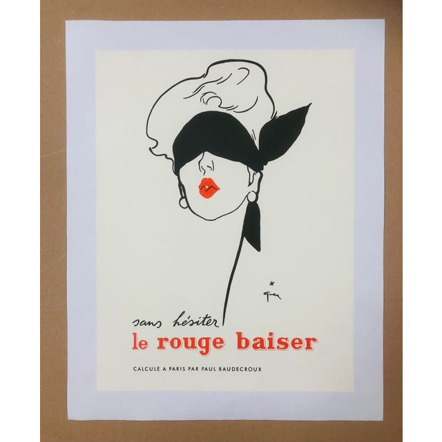 Modern Original Vintage Le Rouge Baiser Offset Lithograph Poster Linen Backed on Canvas by René Gruau, 1970s For Sale - Image 3 of 18