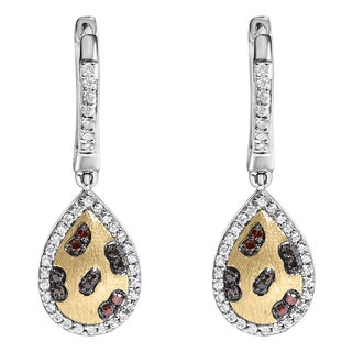 10K Yellow Gold Plated Sterling Silver 1/3 Cttw Multi Color Diamond Pear Shape Dangle Earrings For Sale