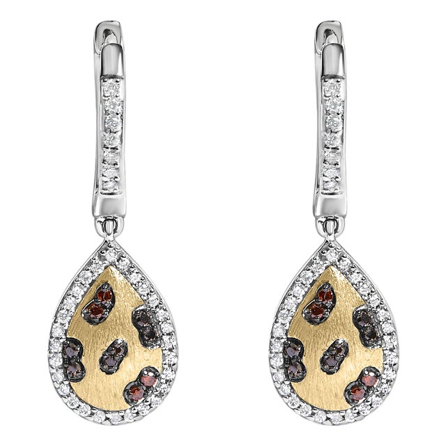10K Yellow Gold Plated Sterling Silver 1/3 Cttw Multi Color Diamond Pear Shape Dangle Earrings For Sale