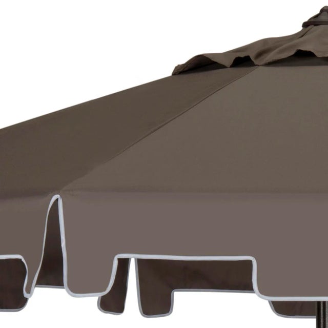 Modern Resistant 9 Ft Crank Market Push Button Tilt Umbrella With Flap in Grey For Sale - Image 3 of 4