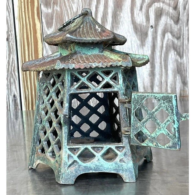 Vintage Asian Wrought Iron Pagoda Lantern For Sale In West Palm - Image 6 of 6