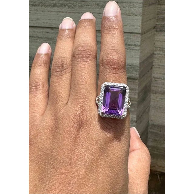 Purple VRJewels 13.33ct Amethyst Large Center Stone Ring Size 7 With 1.13ct Diamonds in 14k Gold For Sale - Image 8 of 16