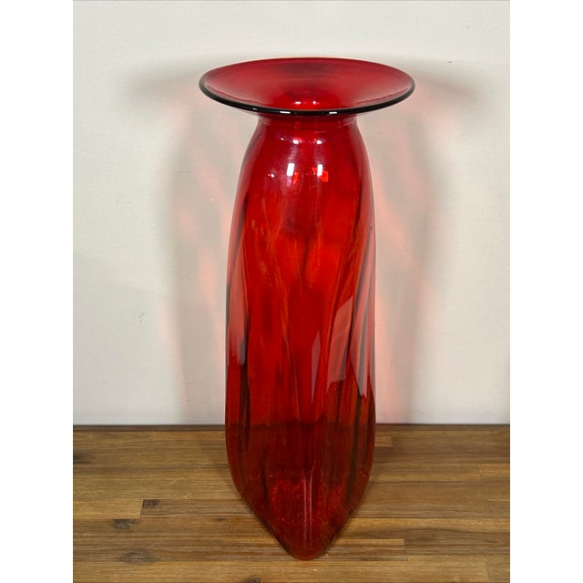 An iconic piece of American MCM glass, this tall Blenko vase in tangerine will be the highlight of any room. It is...