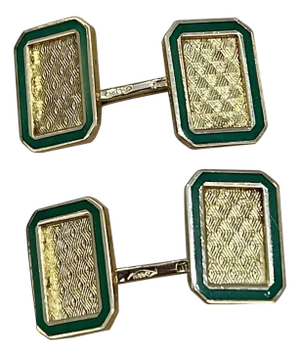 Emerald Cut Shape Green Enamel Cufflinks in 18 Karat Yellow Gold 13 Gm, Men's, A Pair