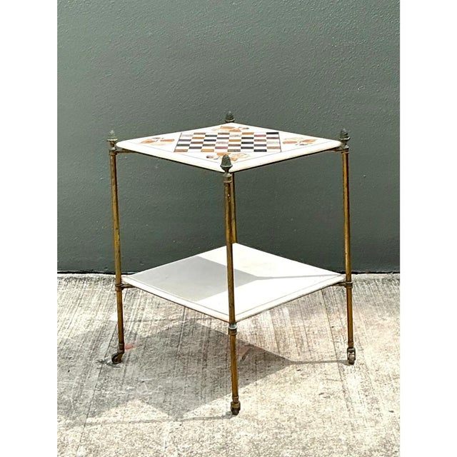 Vintage Marble Inlay Chessboard Side Table For Sale - Image 9 of 12