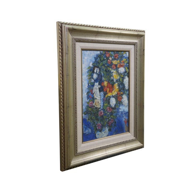 20th Century reproduction oil painting, Bouquet de Fleurs (Bouquet of Flowers) after Marc Chagall. The dreamlike...