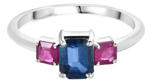 14k Ruby Sapphire Three Stone Gold Engagement Ring Size 7