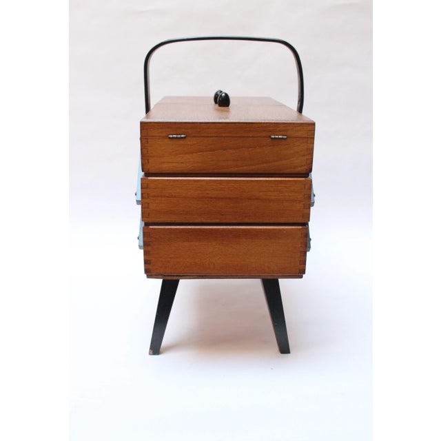 1950s Mid-Century American Modern Stained Oak Extendable Sewing Stand For Sale - Image 5 of 13