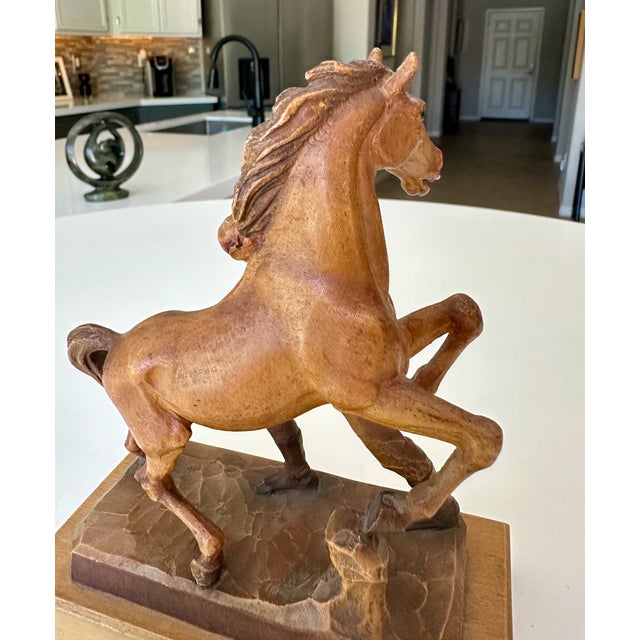 Brown Vintage Carved Wood Horse & Jockey Sculpture by Anri in Italy For Sale - Image 8 of 15