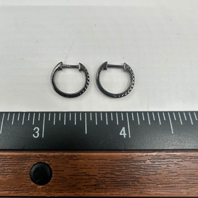 Early 21st Century Black Diamond Huggie Earrings in 14kt Gold - 0.15ctw Black Diamonds, 12.5mm, A Pair For Sale - Image 5 of 5